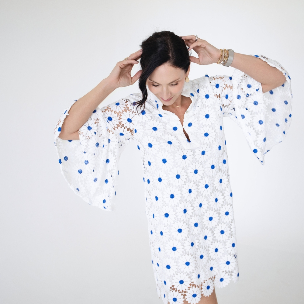 Elegant White and Blue Women's Dress - Picture 3 of 5